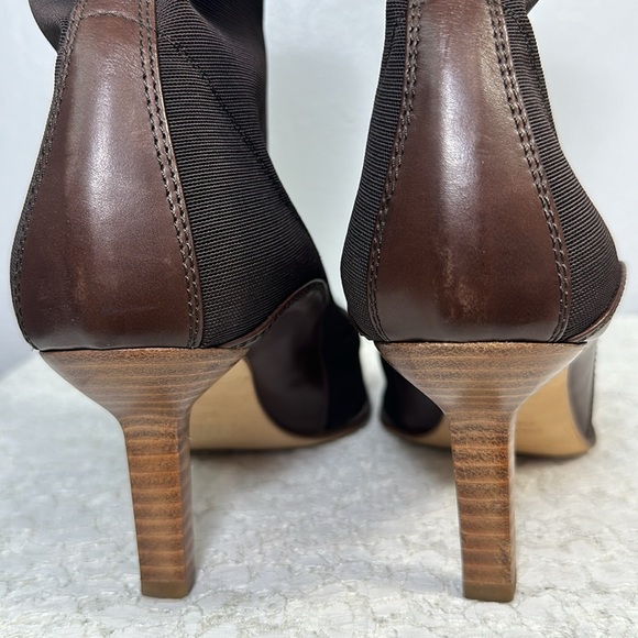 Sergio Rossi Brown Leather Nylon/ Spandex Pull On Boots - Picture 6 of 11
